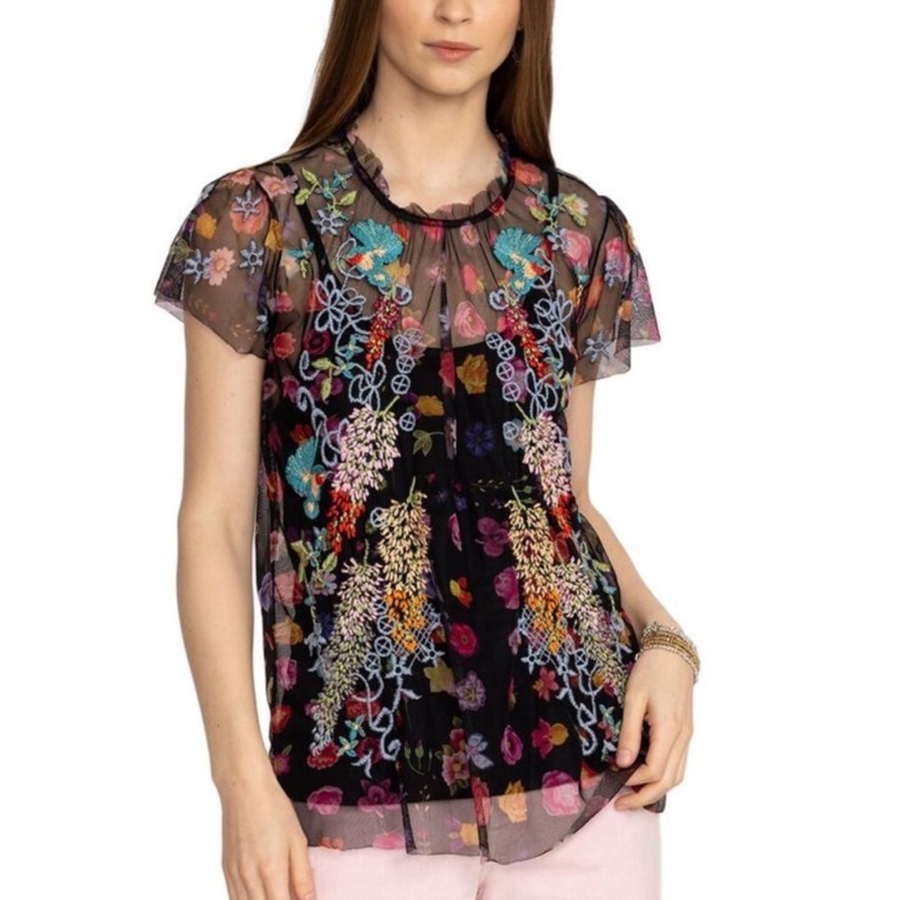 Johnny Was Rheia Mesh Floral Blouse